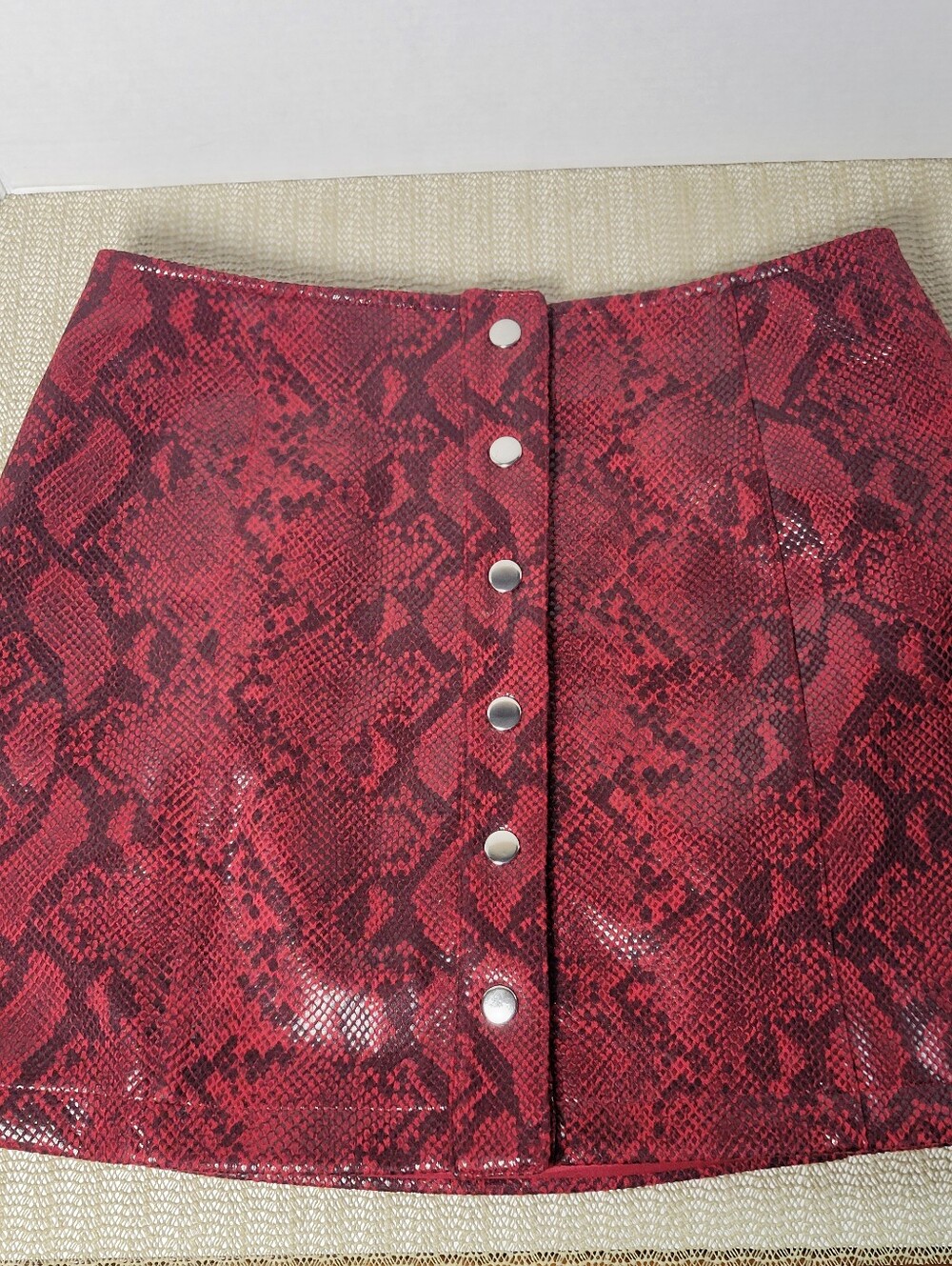ASTR Come Slither Snake Print Button Front Mini Skirt